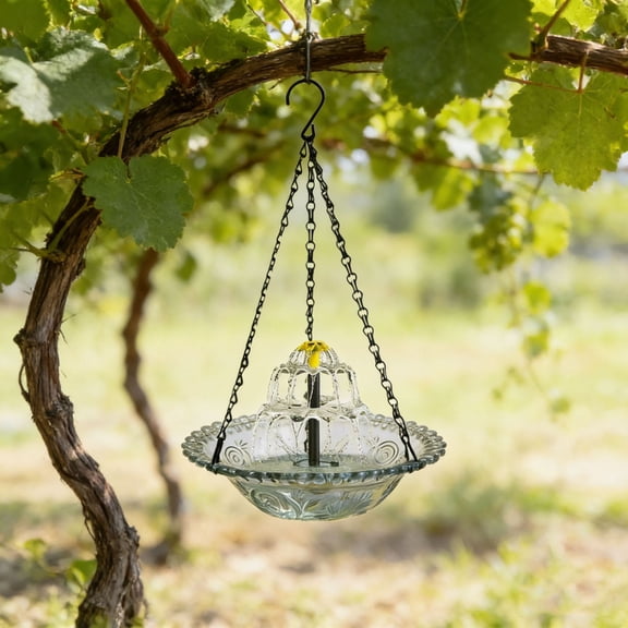 FYHALE 2026 New Solar Cascade Hanging Bird Bath Fountain, Outdoor Large Hanging Bird Bath Humming Birds Birdbath with Solar Pump & Bowl Water Bowl to Attract Wild Birds for Backyard Patio Decor