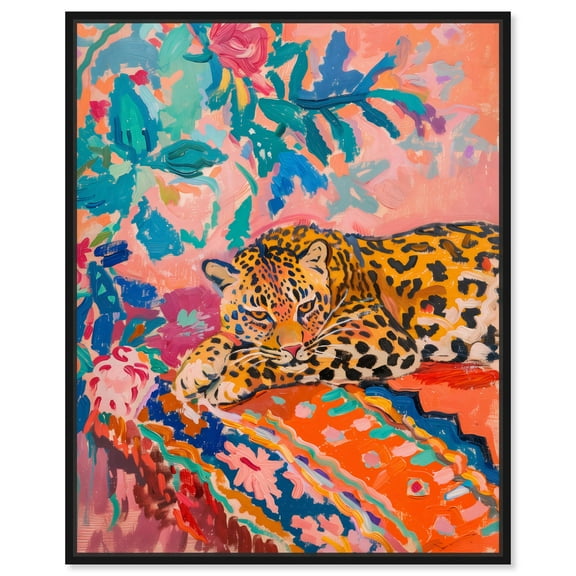 Jungle Cat in Color Canvas Maximalist Art by Art Remedy, Black Frame, 16 x 20