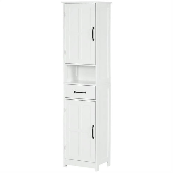 Demi Bonn 64" Tall Bathroom Storage Cabinet, Freestanding Cabinet with Drawer and Adjustable Shelves for Living Room, Kitchen, Dining Room, Office, White