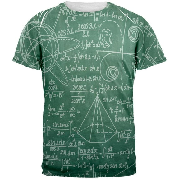 Math Geek Formulas Chalkboard All Over Adult T-Shirt - Medium