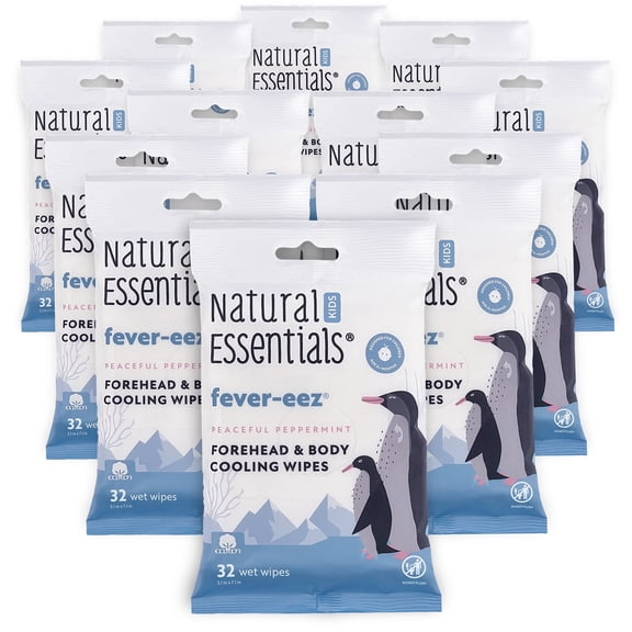 Natural Essentials Kids Fever-Eez  Fever Cooling Wipes in Candy Cane 32ct, 12pk Case