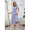 thumbnail image 2 of utcoco Womens Casual Short Sleeve Button Down Tie Waist Ruffled Striped Maxi Shirt Dress, 2 of 7