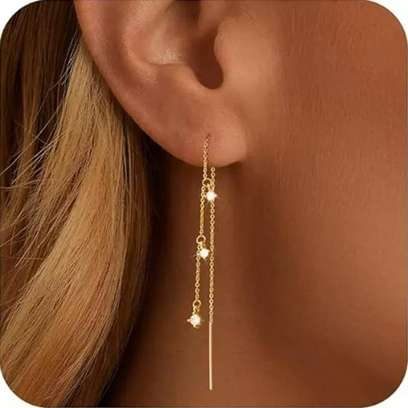 ZSPERKLA 14k Gold Plated Dangle Earrings for Women Dainty Long Hanging Gold Chain Earrings Trendy Hypoallergenic Dangling CZ Earrings Jewelry Gift