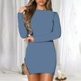 thumbnail image 2 of Womens Ribbed Long Leeve Tight Mini Dress Crewneck Solid Side Zipper Slim Fitted Short Mini Dress Pencil Dress, 2 of 6