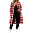 thumbnail image 5 of Otntypg Womens Long Plaid Shacket Jacket Shirt Lightweight Thin Casual Fall Long Sleeve Lapel Button Down Flannel Trench Coats with Pockets, 5 of 9