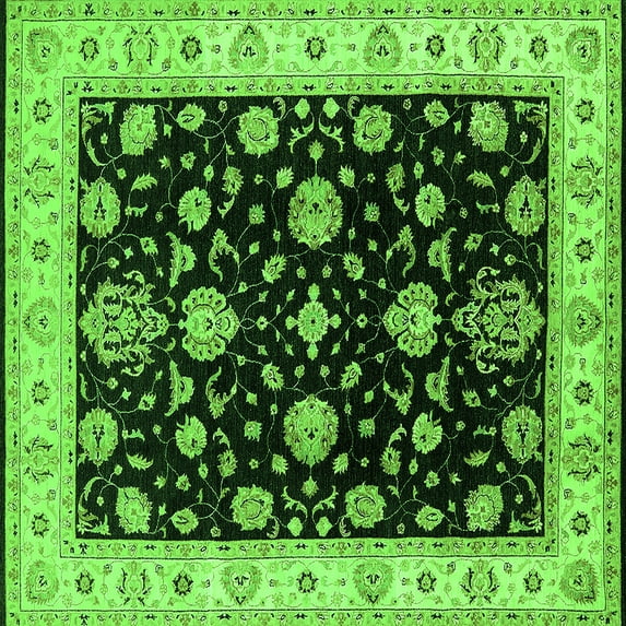 Ahgly Company Indoor Square Oriental Green Traditional Area Rugs, 7' Square