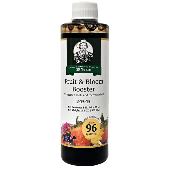 Farmer’s Secret Fruit & Bloom Booster Fertilizer (8oz) - Super Concentrated - Boosts Flowering and Yield on All Varieties of Fruits, Vegetables and Flowers