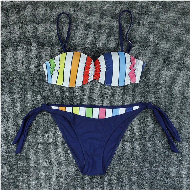 Plus Rainbow Striped Bikini Swimsuit