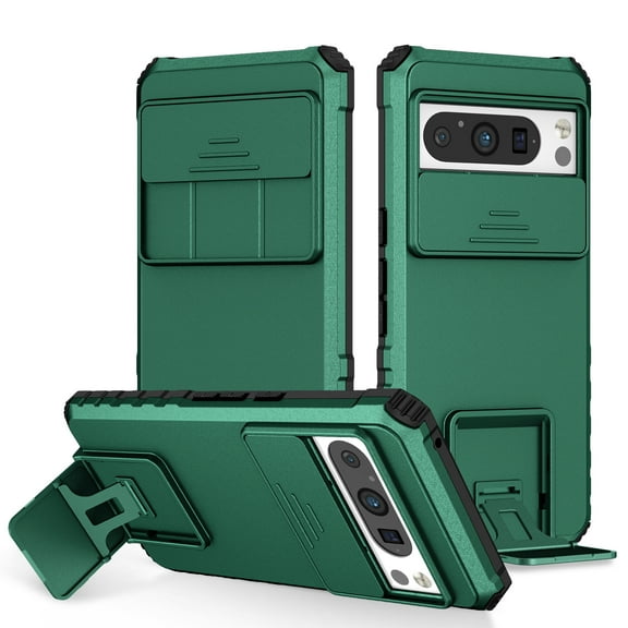 SaniMore for Google Pixel 8 Pro Case 2023 with Slide Camera Cover Built-in Kickstand Dual Layer Hybrid Shockproof Cover for Google Pixel 8 Pro Case 6.7, Darkgreen