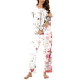 thumbnail image 5 of CZHJS Valentine's Day Long Sleeve Festival Party Holiday Loungewear Womens Pajamas for Women Set Pajama Wide Leg Pants and Scoop Neck Shirts Sets&nbsp; 2 Piece Matching Outfits Plus Size Pj Sets, 5 of 7