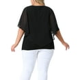 thumbnail image 4 of DARING DIVA Women's Plus Keyhole Round Neck Cape Sleeve Chiffon Blouse 1X Black, 4 of 5