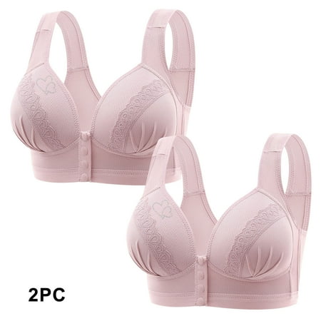 Ndbuld Plus Size Underwear 2PC Ladies Traceless Comfortable No Steel Ring Breathable Gathering Front Opening Buckle Bra Woman Underwear Clearance Event M Pink