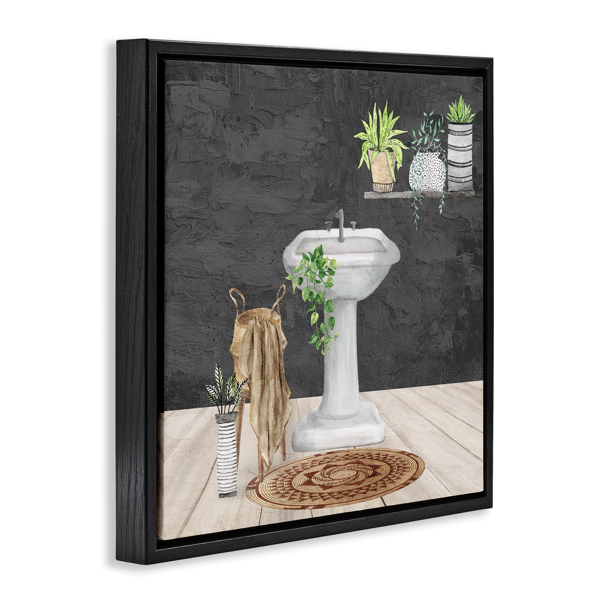 Stupell Industries Relaxing Bathroom View Bath & Laundry Painting Black Floater Framed Canvas Art Print Wall Art, 25 x 25