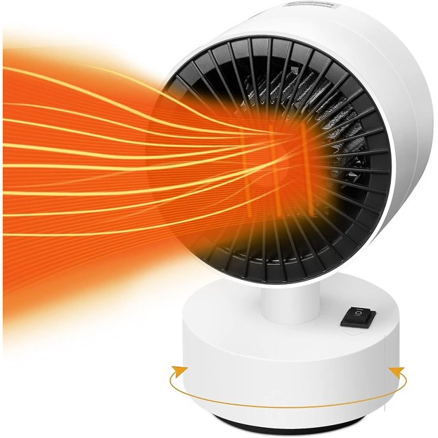 Mini calentador de cerámica, calentador de ventilador con cabezal de vibración automático, calentador de escritorio portátil de bajo consumo de 600 W para oficina, dormitorio, sala de estar, protecció
