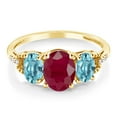 thumbnail image 2 of Gem Stone King 2.94 Ct Oval Red Ruby Blue Zircon 10K Yellow Gold Ring (Size 7), 2 of 4