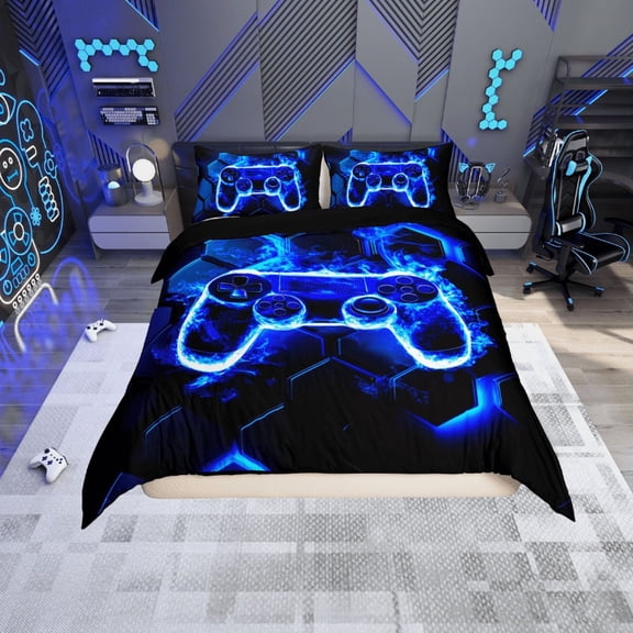 Erosebridal Gradient Gamepads Comforter Cover Twin,Video Game Bedding Twin Size,Geometric Hexagon Duvet Cover Twin,Breathable Gamer Room Decor,Reversible,2-Piece(No Comforter)