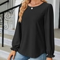 thumbnail image 5 of Scyoekwg Dressy Blouses for Women Crew Neck Basic Tops Solid Color Loose Long Sleeve T Shirts Women Blouses Trendy Pullover (Black,M), 5 of 6