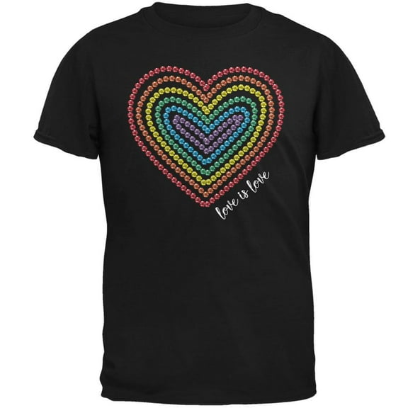 Love is Love Rainbow Gemstone Heart Mens T Shirt Black X-LG