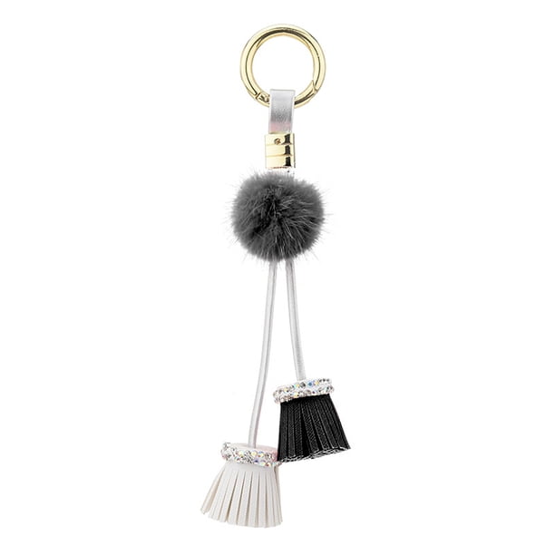 Llavero de cuero con diamantes de arcilla, colgantes con borlas, bola de piel de visón, colgante pequeño a la moda, accesorio para quitar Ropa, zapatos y accesorios Miscelánea En blanco y negro 19CM Jumpingount AP014291-02