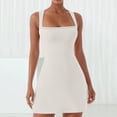 thumbnail image 2 of Mini vestido elástico sin mangas con cuello cuadrado para mujer: corpiño ajustado, cintura alta, largo por encima de la rodilla, prenda informal/de fiesta con tejido de doble forro, 2 of 5