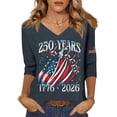 thumbnail image 3 of 250th Anniversary Shirts for Women 2026 - Patriotic 1776-2026 USA Flag V-Neck 3/4 Sleeve Graphic Tees - Vintage Distressed Pullover Tops Navy XXXL, 3 of 5