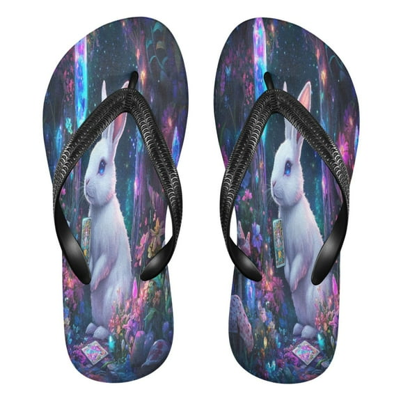 YAZAOOSummer Flip Flops Creatively Mystical Bunny with Crystal Simple Beach Sandals
