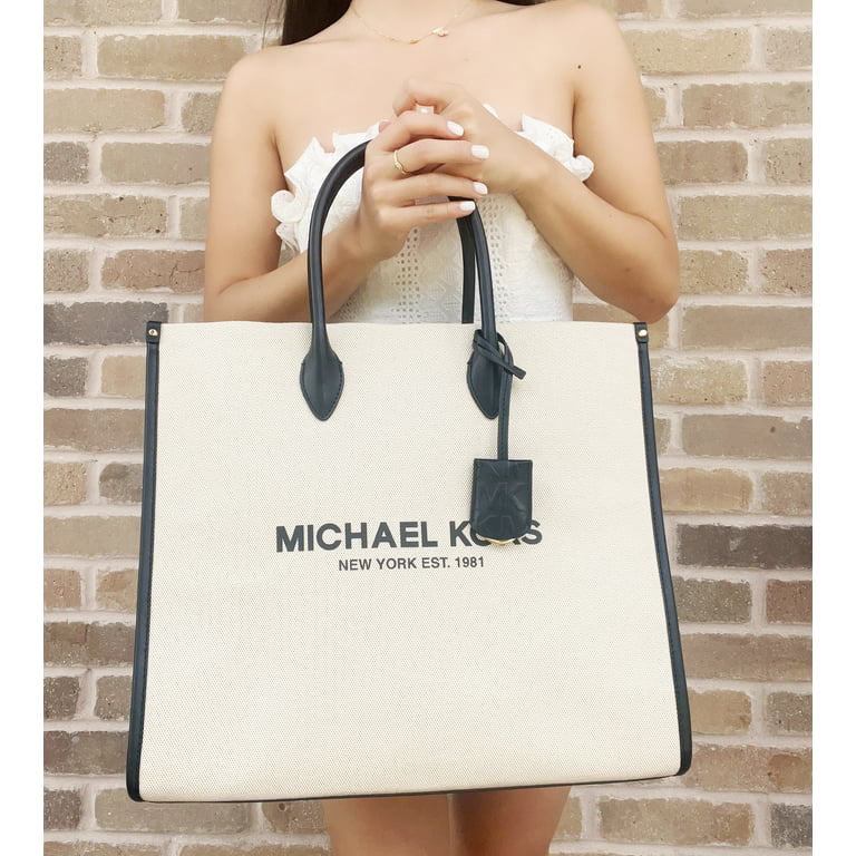 Michael Kors Mirella Large Logo Canvas Tote Crossbody Bag Neutral