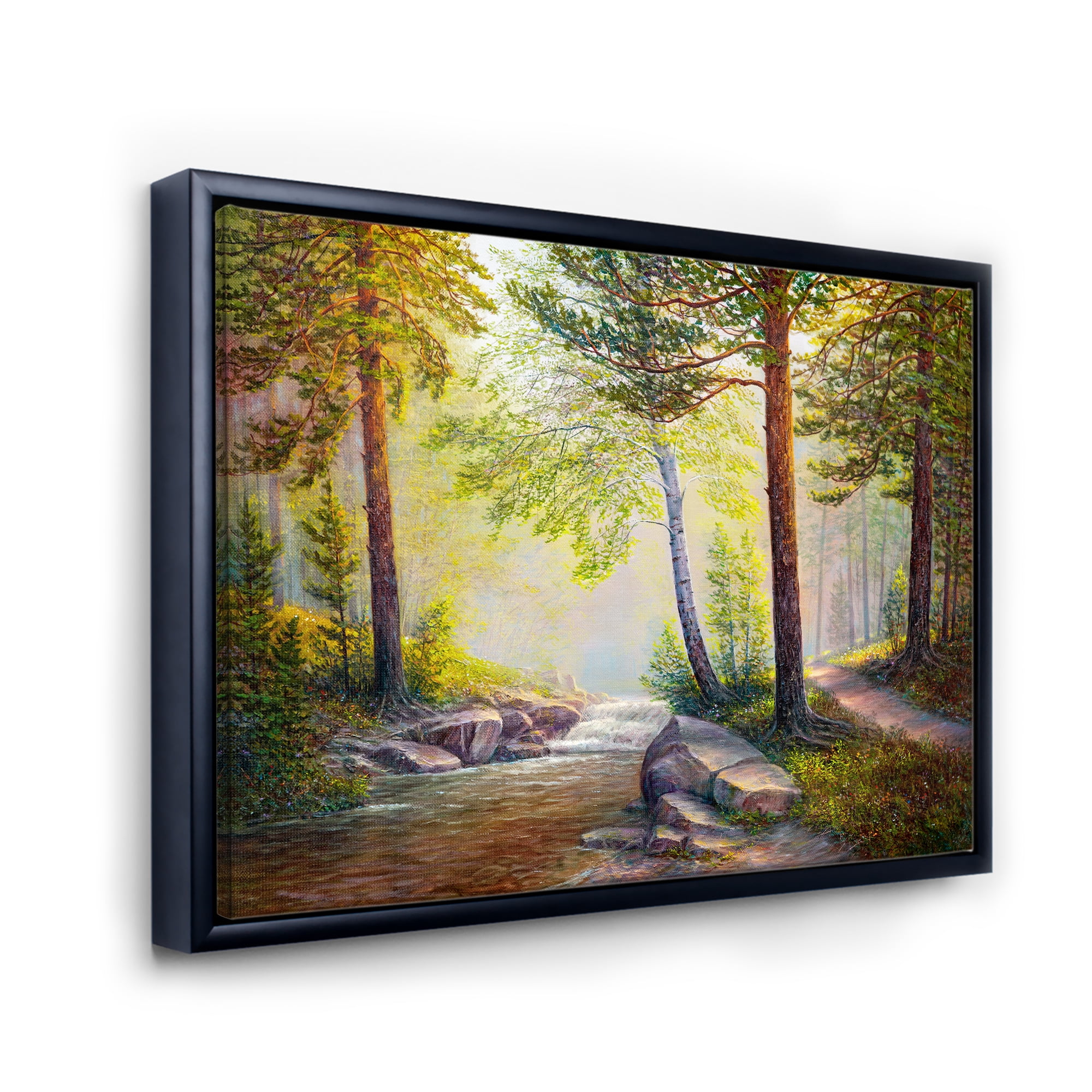 Designart 'Afternoon Light Through The Forest Trees' Traditional Framed Canvas Wall Art Print