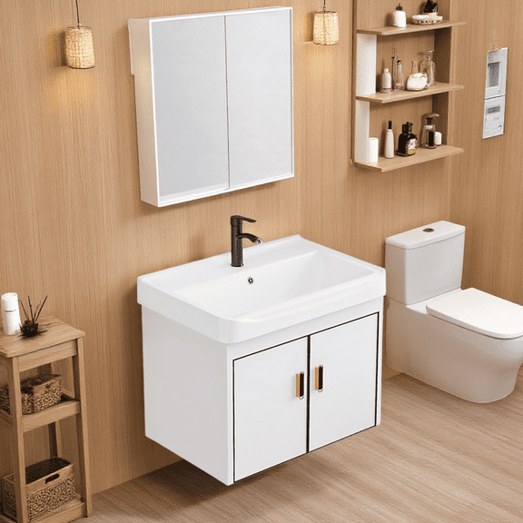 Hiliveshome 20" Shallow Wall-Mounted Bathroom Vanity with Ceramic Sink, White & Black