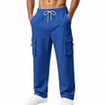 thumbnail image 3 of ThriftyPlait Mens Wide Leg Cargo Jogger Sweatpants Casual Elastic Drawstring Waist Multi Pocket Pants Straight Fit Daily Walking Outdoor Pants, 3 of 9
