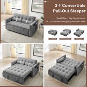 KINFFICT Futon Sofa Bed, Convertible Sleeper Sofa Bed with Pull Out Couch, Modern Velvet Loveseat Sleeper, Small Couch for Living Room, Gray