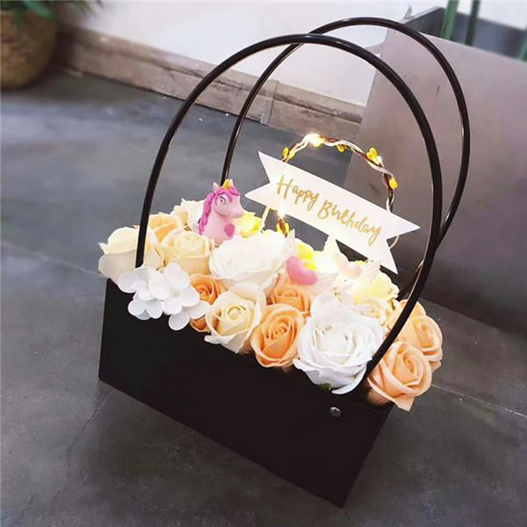 6PCS Flowers Carry Bag Kraft Paper Bags Rectangular Flower Box With Handle  Waterproof PVC Bouquet Florist Rose Party Decoration Boxes