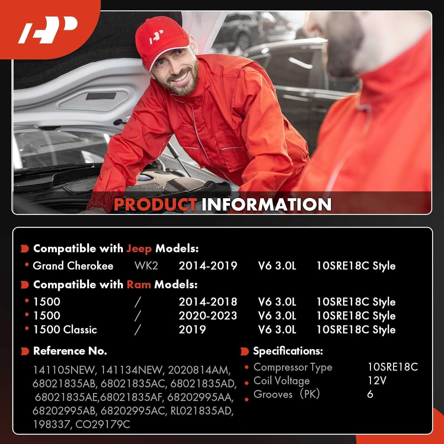A-Premium Air Conditioner AC Compressor Compatible with Ram 1500 2014-2018 2020-2023, 1500 Classic 2019 & Jeep Grand WK2 Series Cherokee 2014-2019, 3.0L