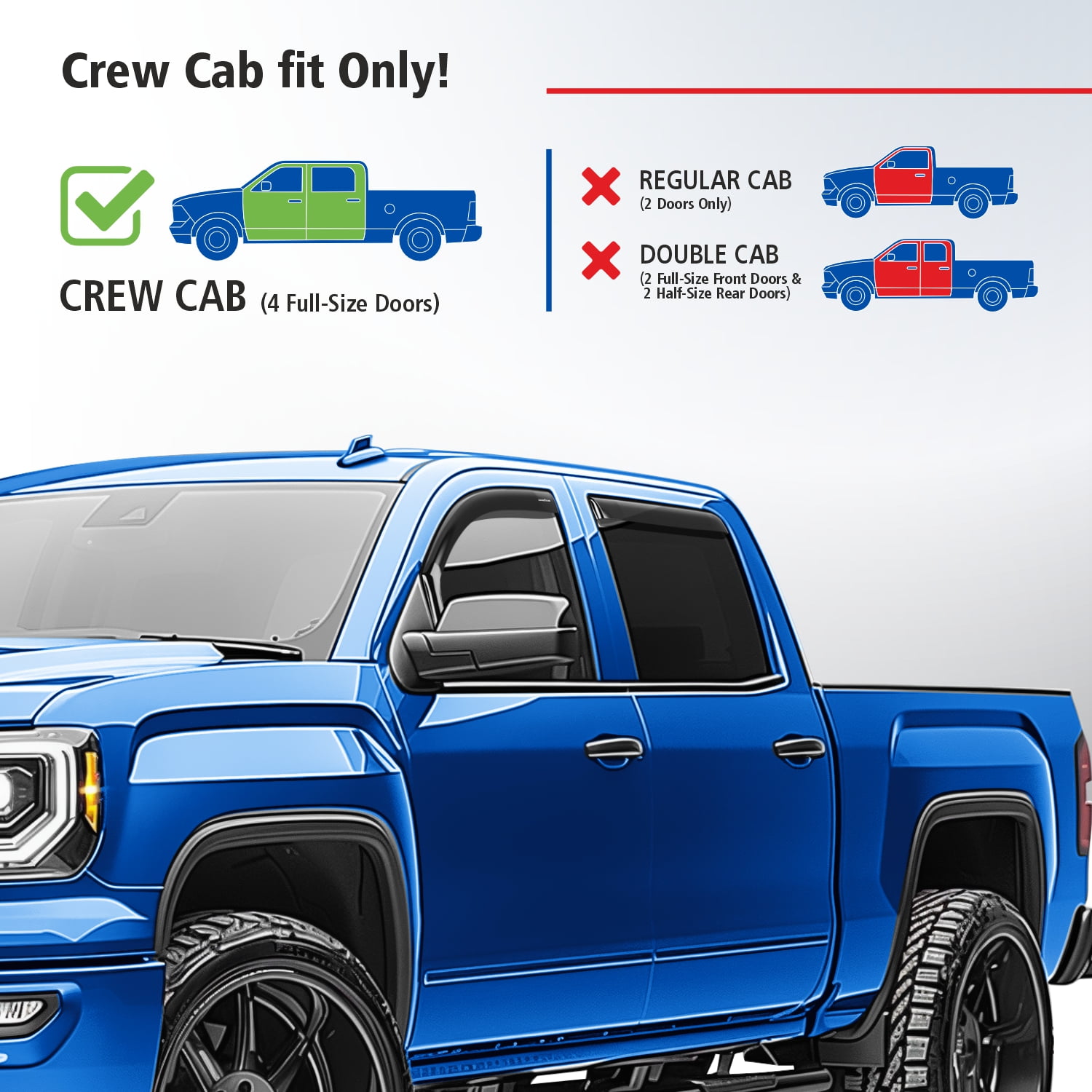 Goodyear Shatterproof in-Channel Window Deflectors for Trucks GMC Sierra 2014-2018 Crew Cab, Rain Guards, Window Visors, Vent Deflector,Truck Accessories,4pcs- GY003402LPv