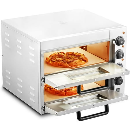 Commercial Pizza Oven Countertop, 16" Double Deck Layer, Stainless Steel Electric Pizza Oven with Stone and Handle, Multipurpose Indoor Pizza Maker for Restaurant Home Pretzels Baked