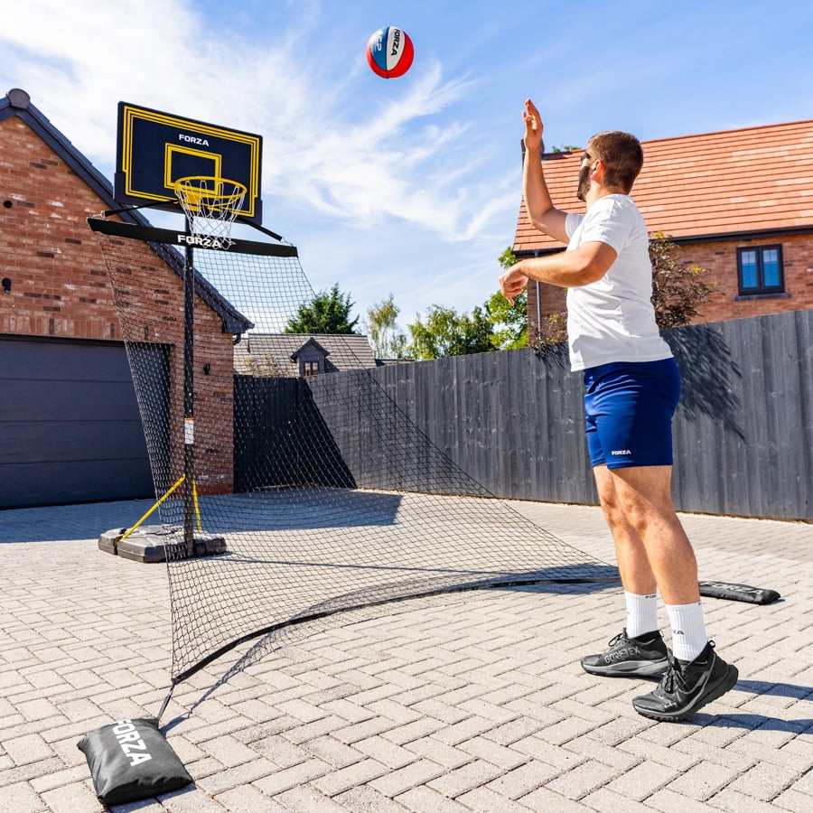 FORZA Basketball Solo Return Net | Portable Basketball Rebound Trainer for Individual Shooting Practice – Durable Weather-Resistant Netting with Carry Bag & Sandbags – Fits Most Hoops