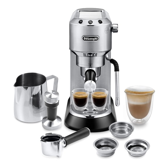 De’Longhi Dedica Arte Espresso Machine with My LatteArt Steam Wand (Milk Frother), 15-Bar Pump & 3-Level Temp Control - Compact Espresso Maker for Latte & Cappuccino - Italian Stainless Steel Design