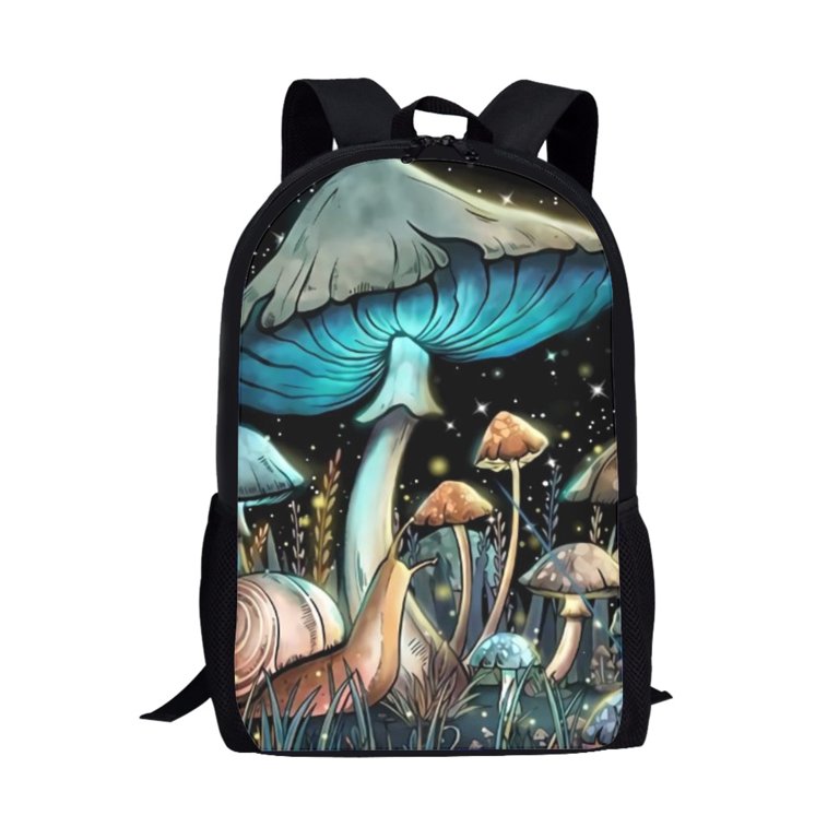 Pzuqiu Aesthetics Mushroom Print School Bags for Kids 17 Inches Polyester  School Backpack Lightweight Shoulder Backpacking Storage 