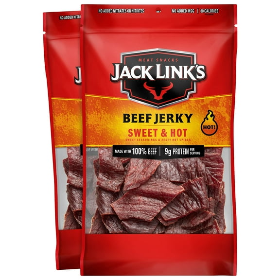 Beef Jerky, Sweet & Hot – Spicy Everyday Snack, 9g of Protein and 80 Calories, Made with 100% Beef – 96% Fat Free, No Added MSG** – 9 Oz. (Pack of 2)