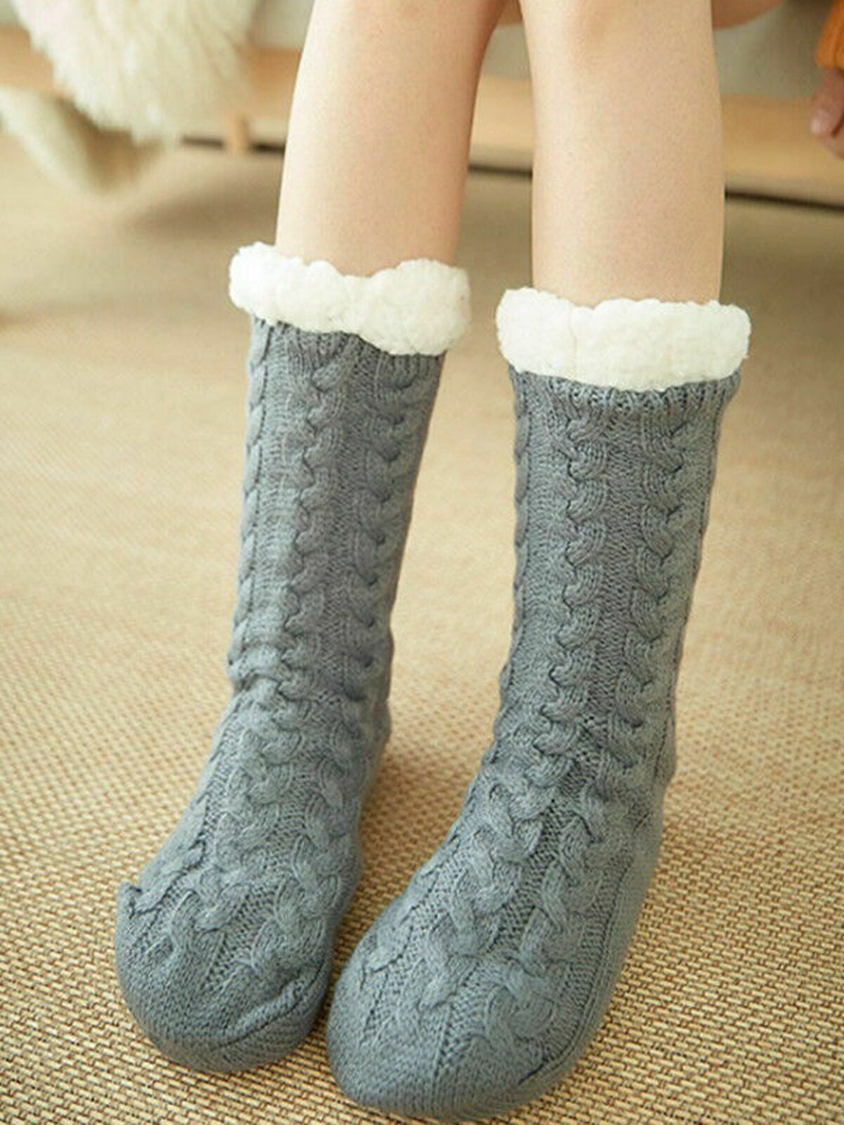 Multitrust Multitrust 1 Pair Women Soft Warm Fuzzy Cozy Fleece Lined Winter Slipper Socks