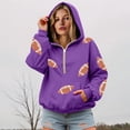 thumbnail image 2 of felwors Quarter-Zip Pullover Fleece Hoodie with Sequin Football Graphic Oversized Sweatshirt for Women Game Day Purple for Size XXXL, 2 of 5