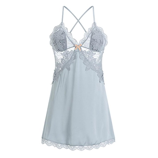 L Camisón de encaje para mujer, ropa de dormir con cuello en V, vestido de dormir con combinación completa, bata de pijama con cinturón, ropa de dormir