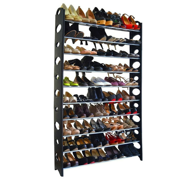Lowestbest Shoes Rack Black & Silver Large Capacity Shoe Rack, Steel & Plastic Shoe Organizer for Home (38.19" L x 7.48" W x 60.62" H) - Walmart.com