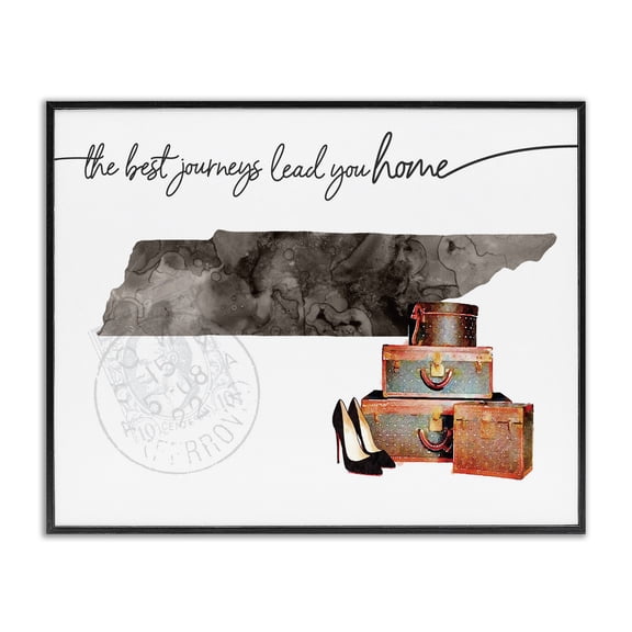 Stupell Industries Art Deco Tennessee State The Best Journeys Lead You Home Fashion Shoes and Luggage Illustration Black Framed Giclee Art, 14 x 11, by Amanda Greenwood