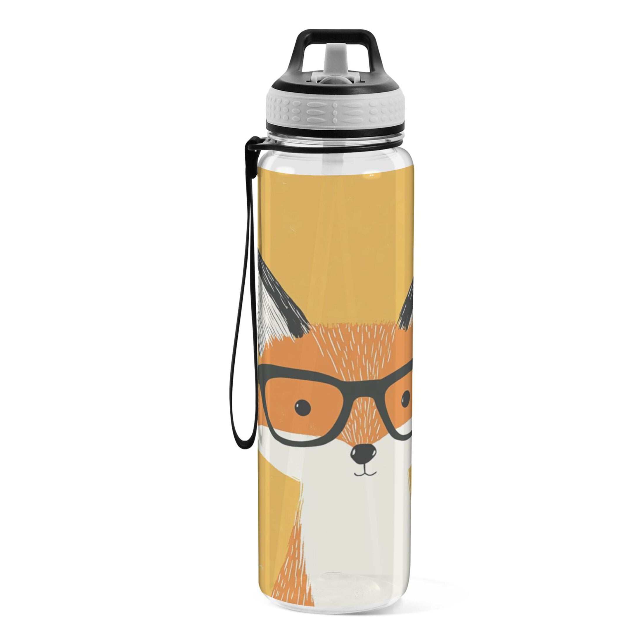 Sports Water Bottle 1000ML Tritan Food Grade Clear Water Bottle Fitness Outdoor Sports Bike Fox with Glasses