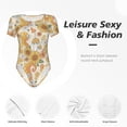 thumbnail image 4 of KLL Women 's Crew Neck Bodysuit Jumpsuits Groovy Hippie Flower Mushrooms Print Short onesies Stretch T Shirts, 4 of 7