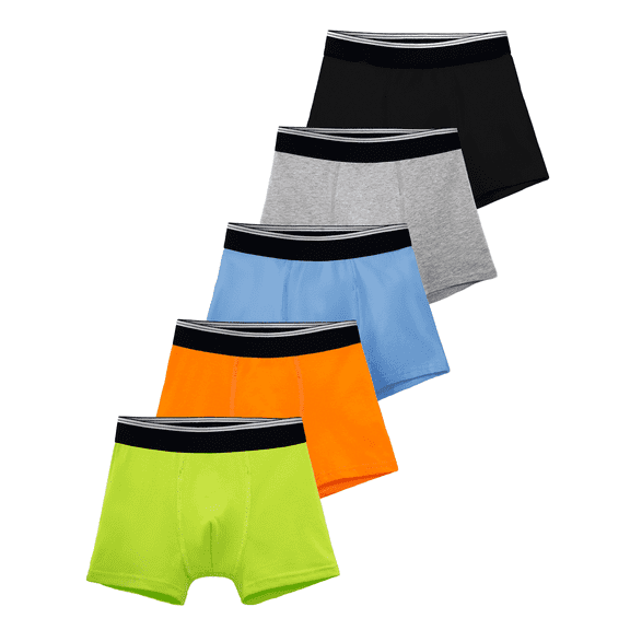 TIICHOO Washable Incontinence Underwear for Boys Cotton Reusable Nighttime Underwear Boys 5 Pack(Large, Black/Gray/Blue/Orange/Yellow)