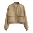 thumbnail image 3 of xiaxaixu Women Baseball Jacket, Long Sleeve Button Closure Solid Varsity Jacket with Pockets Fall Clothes, 3 of 4