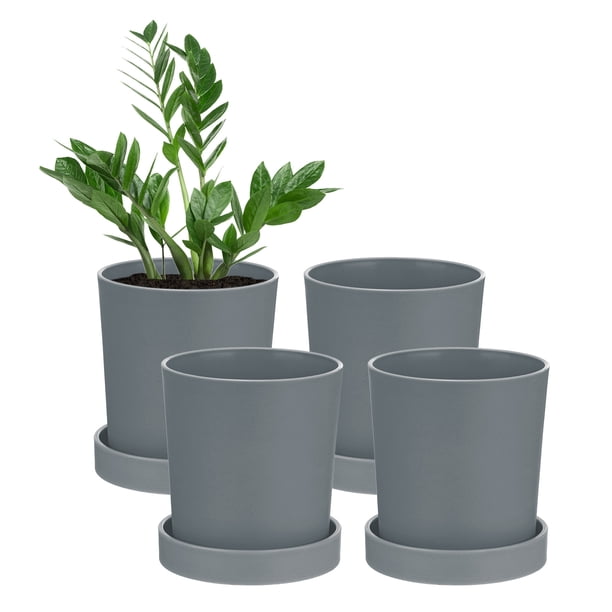 Uxcell 4 Paquete Macetas de 3.5 pulgadas Plástico con Agujeros de Drenaje para Cactus y Plantas de Interior Gris
