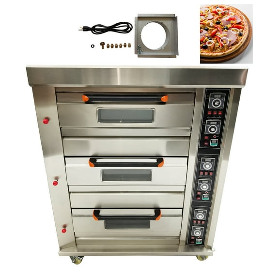 Pizza Oven Gas Heating Three-Layer Six-Tray Kitchen Bakery 110V